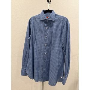 ISAIA Grey Blue Cotton Button Down Shirt Men’s Size 16/41 EUC